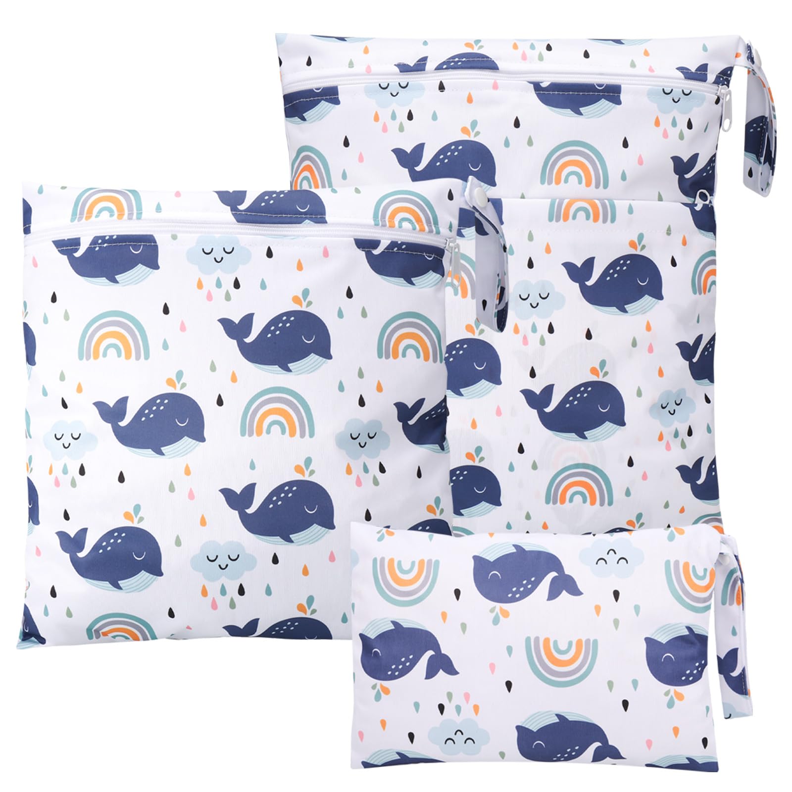 3Pcs Wet Bag, Waterproof Wet Dry Bags, Reusable Nappy Bags, Washable Swimsuit Storage with Zipper Pockets(Blue), blue, One Size