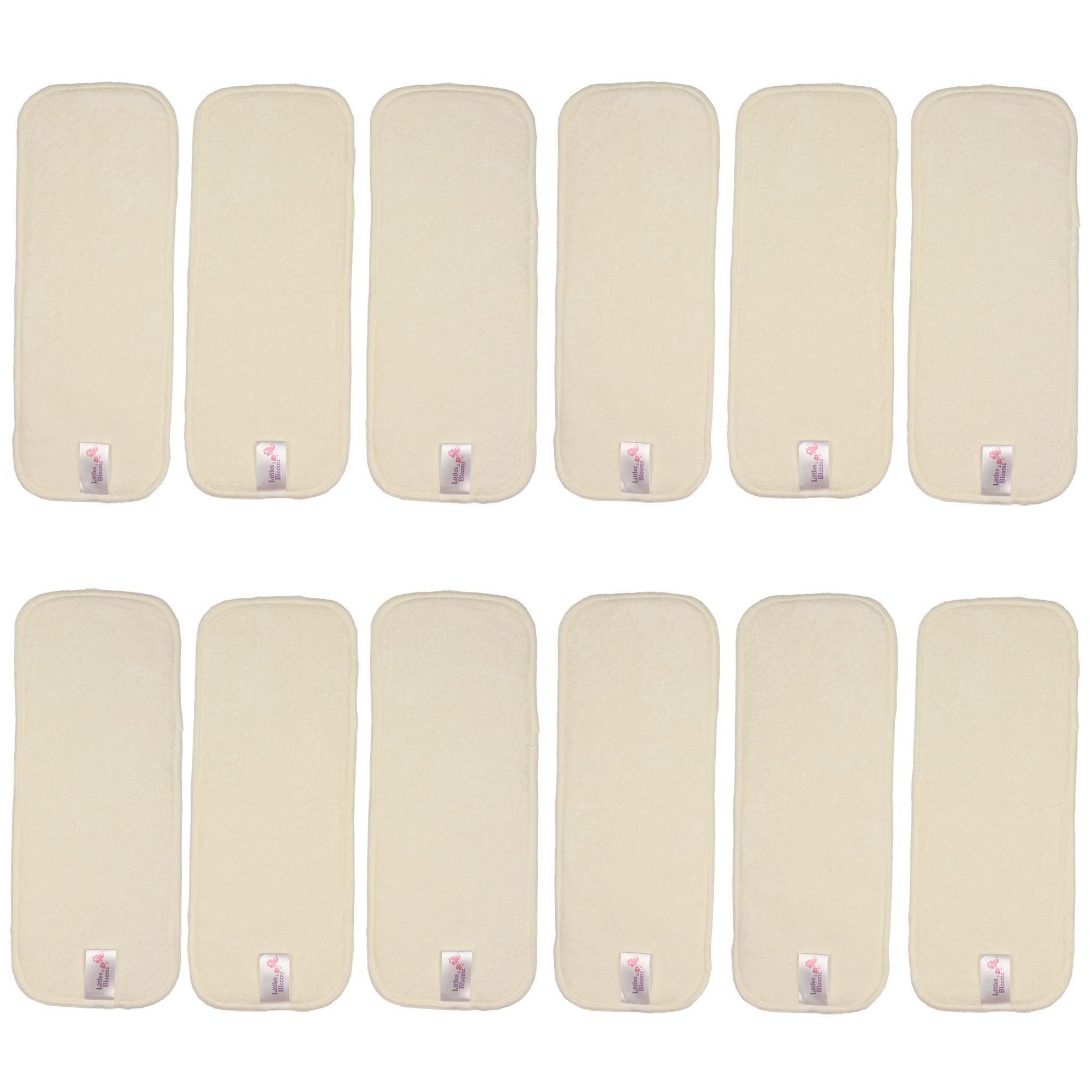 Littles and Bloomz 12 Bamboo Reusable Nappy Inserts, Booster Pads, BB12 | Compatible with Most Pocket Cloth Nappies, Soft Bamboo Inserts for Superior Absorbency, Breathable Comfort & Easy Care, One Size