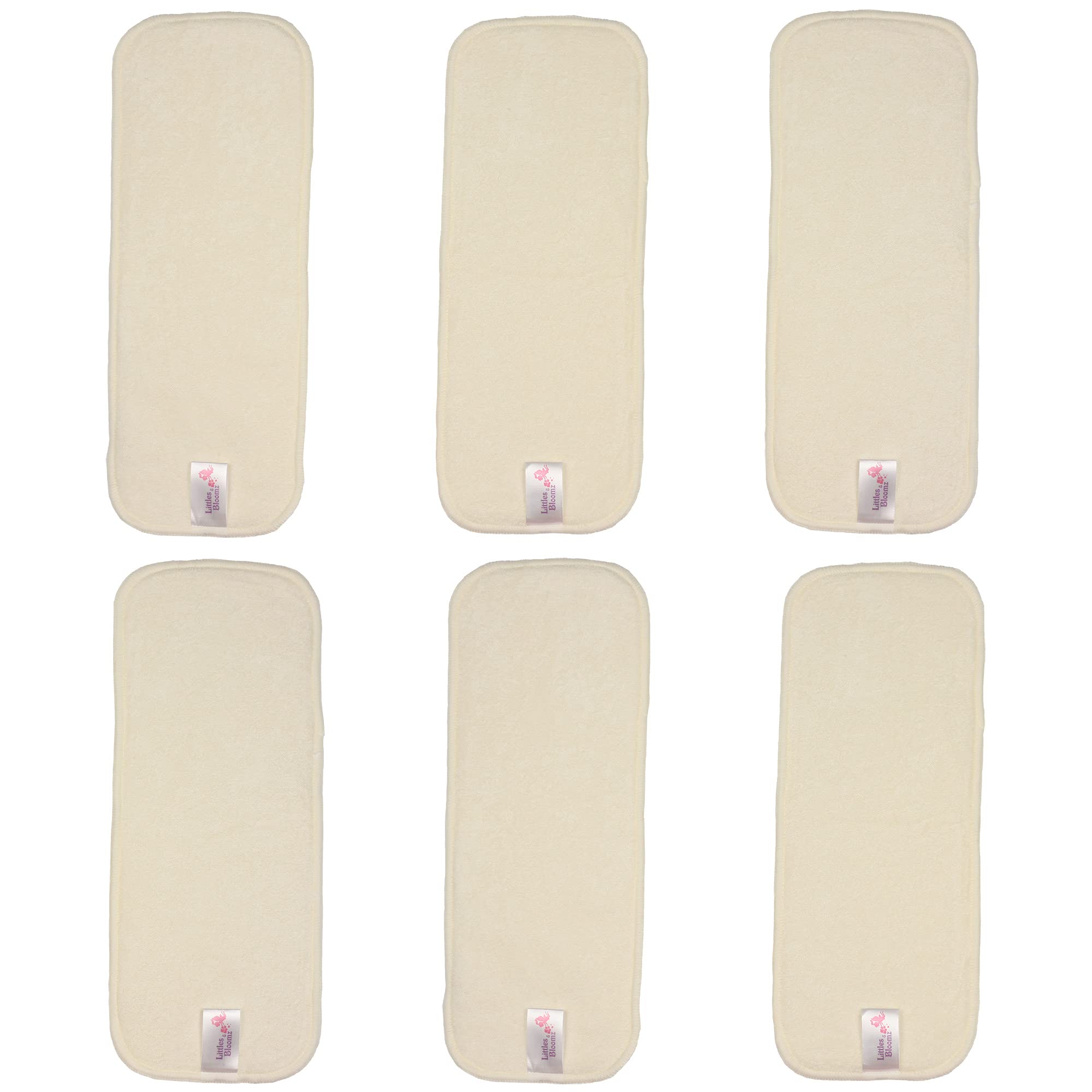 Littles and Bloomz 6 Bamboo Reusable Nappy Inserts, Booster Pads, BB6, One Size