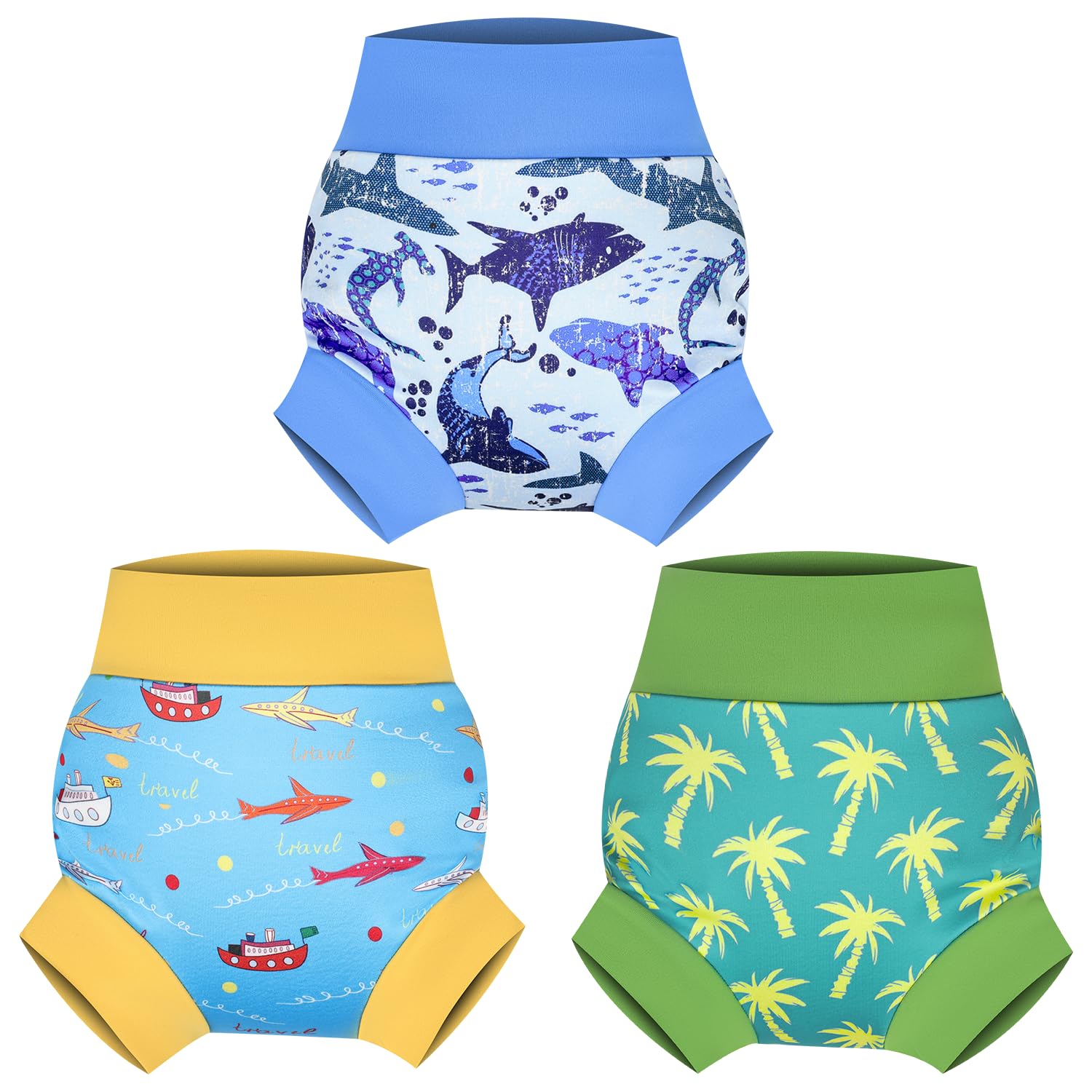 MOEMOE BABY Swim Nappy for Toddlers Swimming Nappy Reusable Nappies for Baby,Boat+Shark+Coconut Grove,4-5 Years | Ideal for Pool, Beach & Swim Lessons for Boys and Girls, 2-5T, 4-5 Years