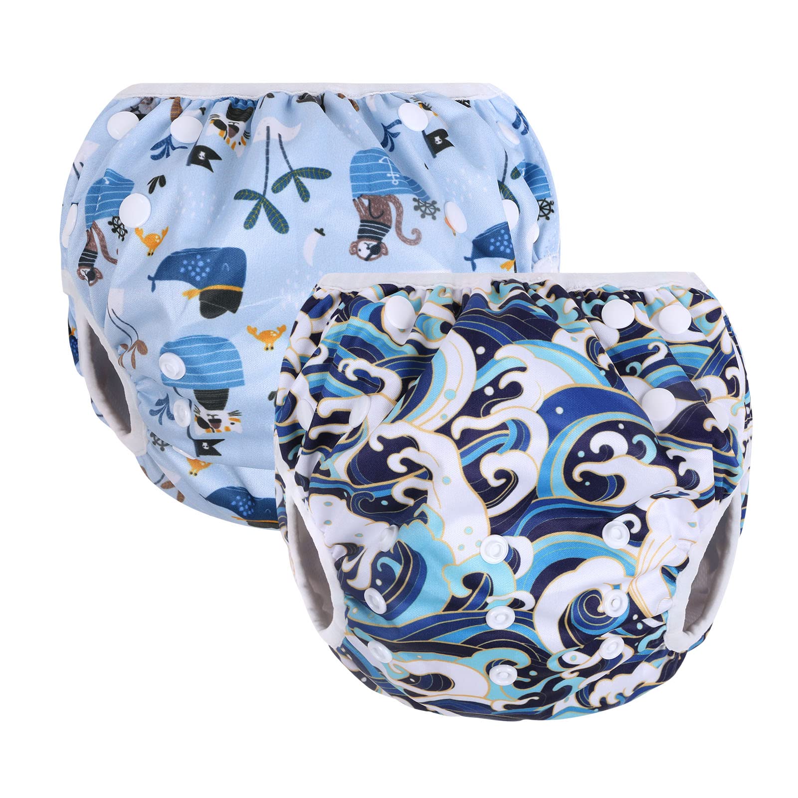 Vicloon Swimming Nappy Reusable, 2 Packs Baby Swim Nappy Comfortable Swim Nappies, Adjustable Size Washable Nappy for Swimming Lessons/Holiday, One Size