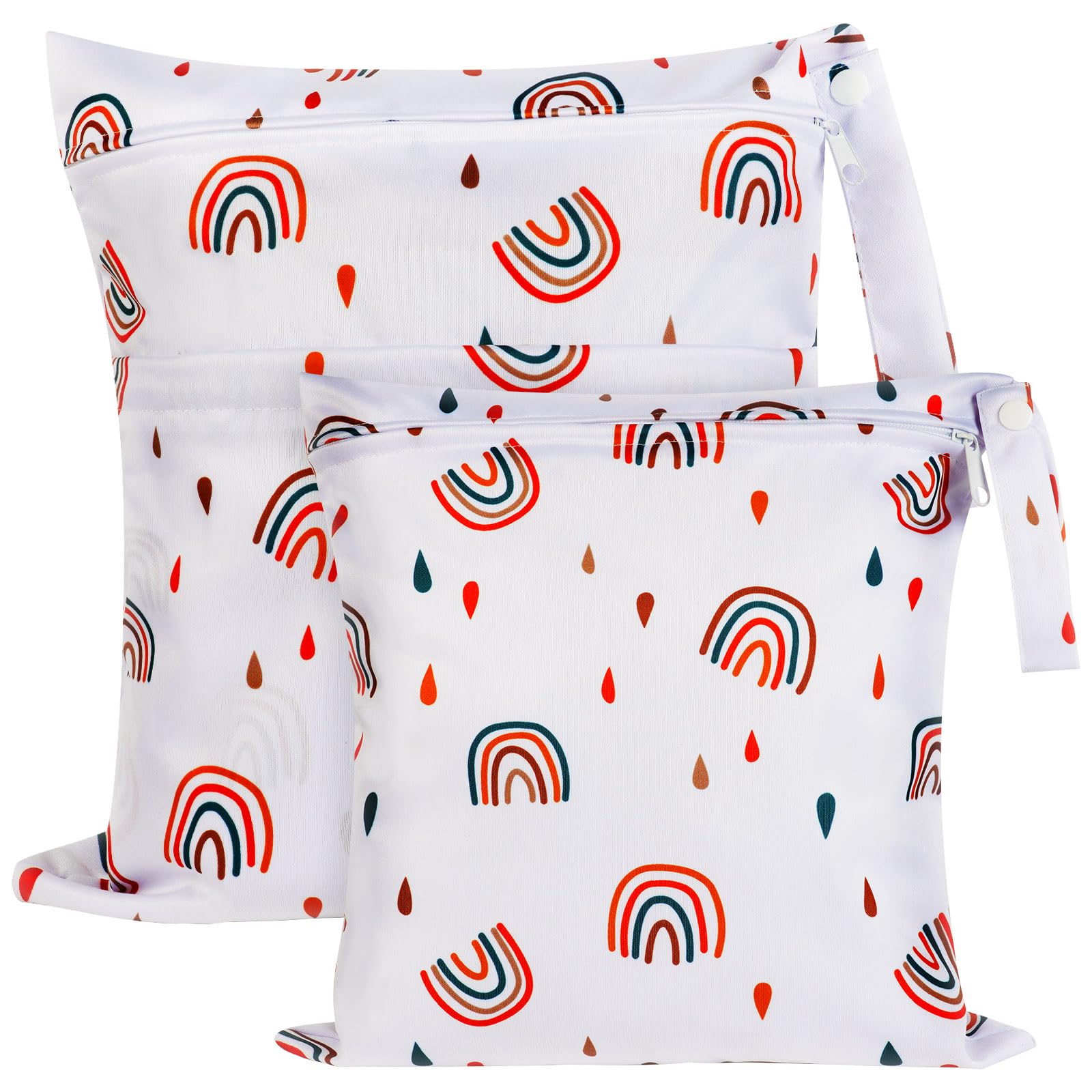 Vicloon Wet Bag, 2 PCS Baby Cloth Nappy Wet Bags, Nappy Bags with Double Zipper Pockets, Waterproof Reusable Washable Cloth Diaper Bags - Rainbow, One Size